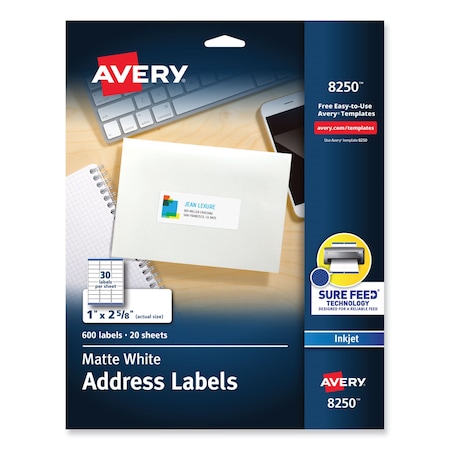Avery Dennison Inkjet Address Labels, 30Sheets, PK600 8250